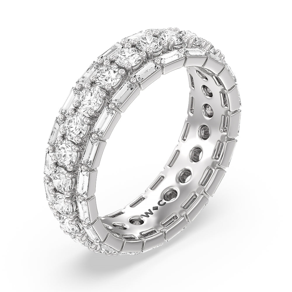 Baguette Edge Round Stones Eternity Ring with Platinum / Natural / 2 7/8 Cut Diamond in 14KT Platinum / Natural / 2 7/8 view 2
