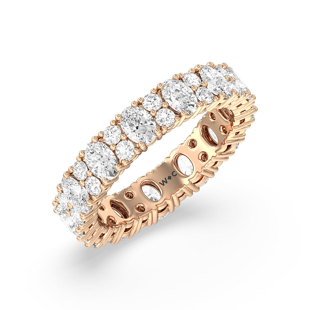 Oval & Round Station Eternity Ring with 18KT Rose Gold / Natural / 3 1/2 Cut Diamond in 14KT Rose Gold / Natural / 3 1/2 view 2
