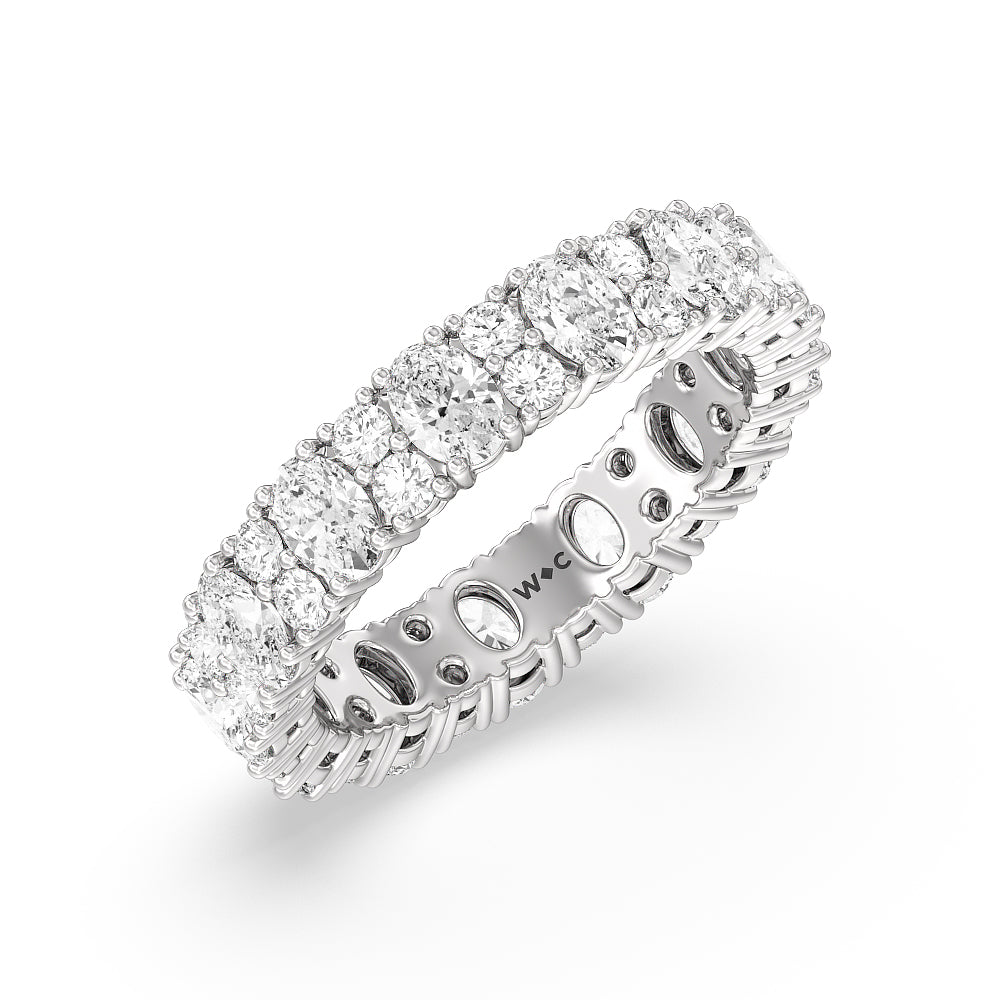 Oval & Round Station Eternity Ring with Platinum / Natural / 3 1/2 Cut Diamond in 14KT Platinum / Natural / 3 1/2 view 2
